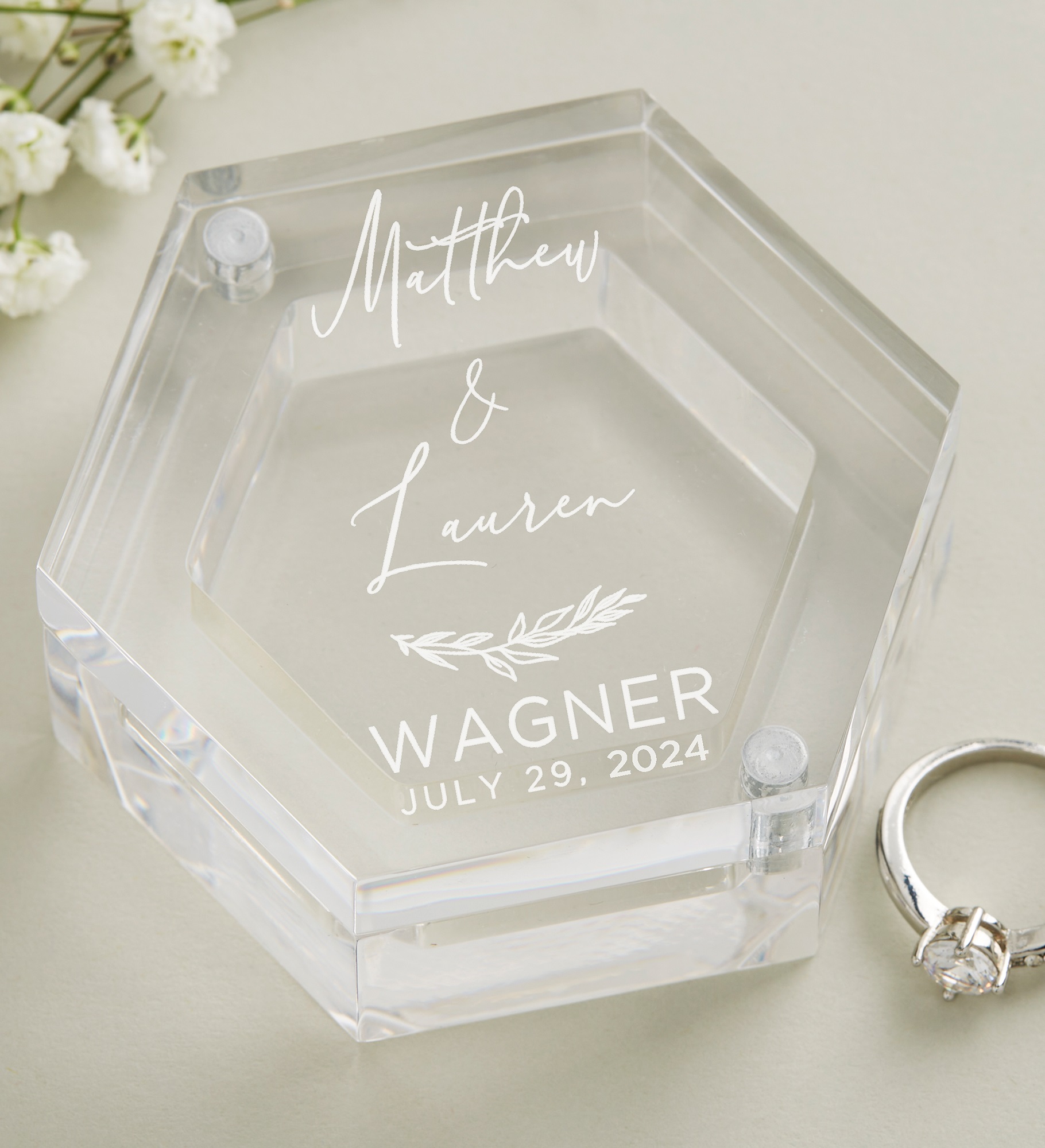 Elegant Couple Personalized Acrylic Ring Box
